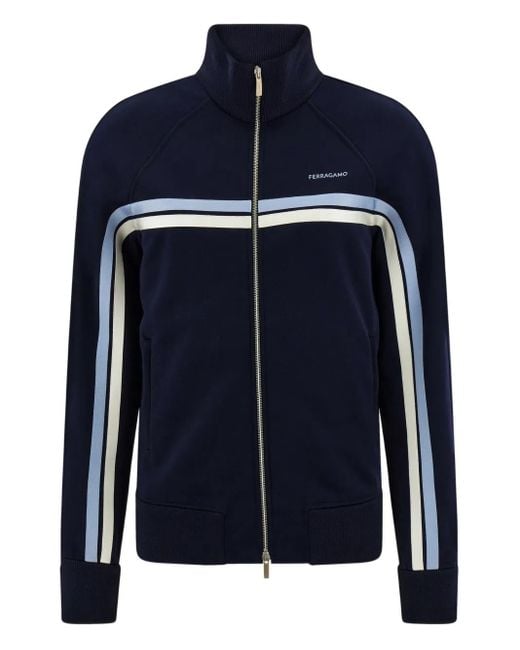 Ferragamo Blue Stripe Zip Sports Jacket for men
