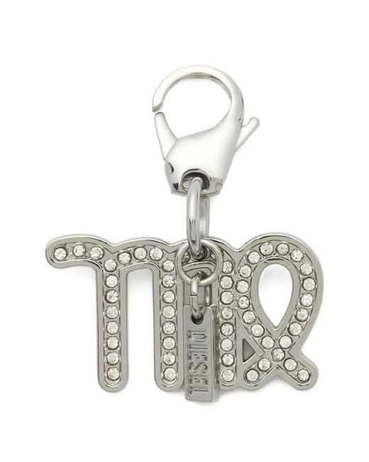 DIESEL White Metal Virgo Charm With Rhinestones