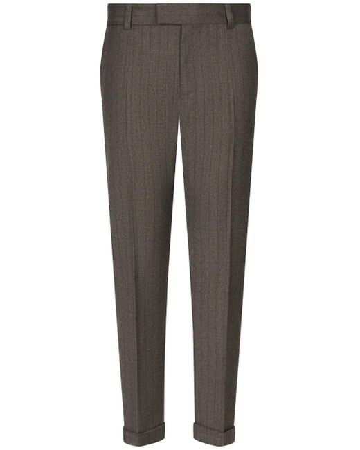Dolce & Gabbana Gray Pinstripe Stretch-Wool Trousers for men