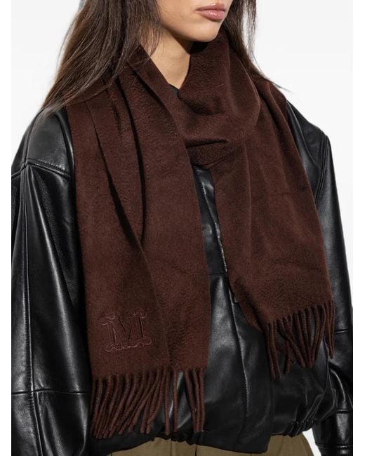 Max Mara Black Fringed Logo-Embroidered Scarf
