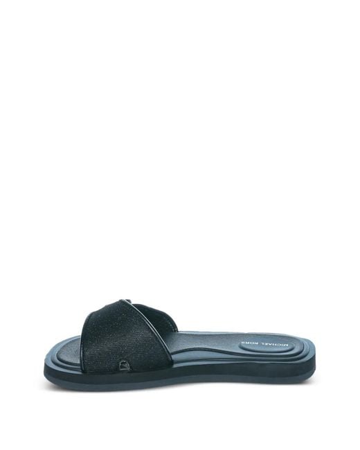 Michael Kors Green Logo-Plaque Glitter Slides