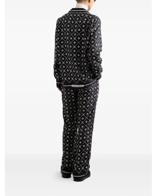 Dolce & Gabbana Black Geometric-Pattern Drawstring Trousers for men