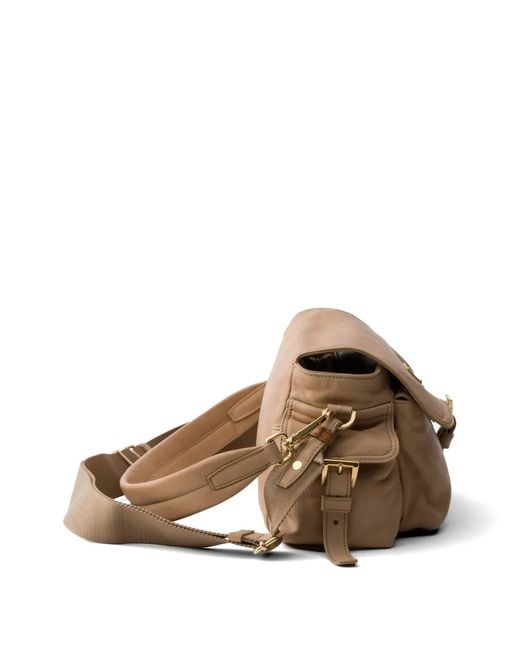 Prada Brown Explore Medium Nappa Leather Shoulder Bag With Flap