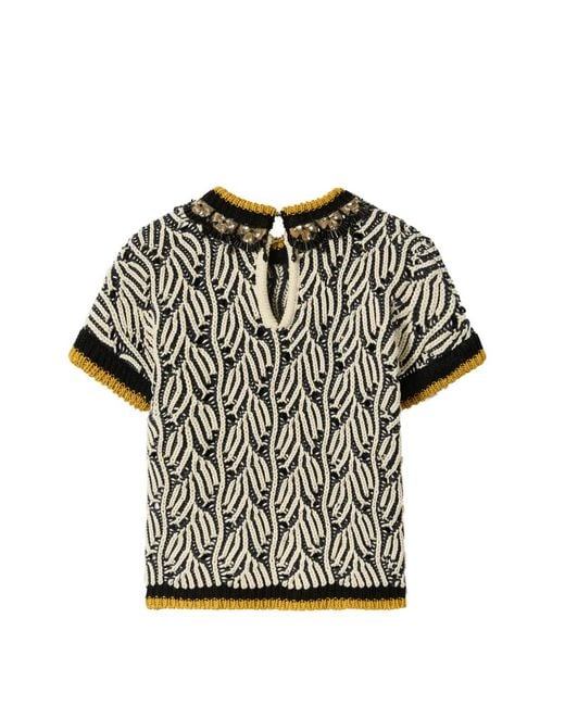 LaDoubleJ Black Patterned Beaded Top