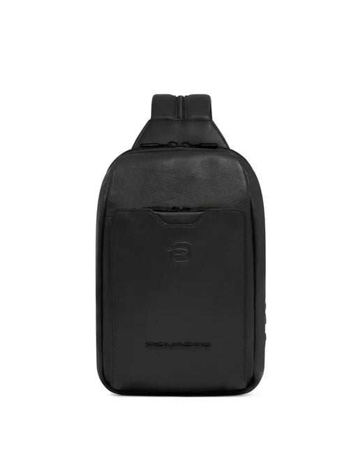 Piquadro Black Logo-Embossed Convertible Sling Bag for men