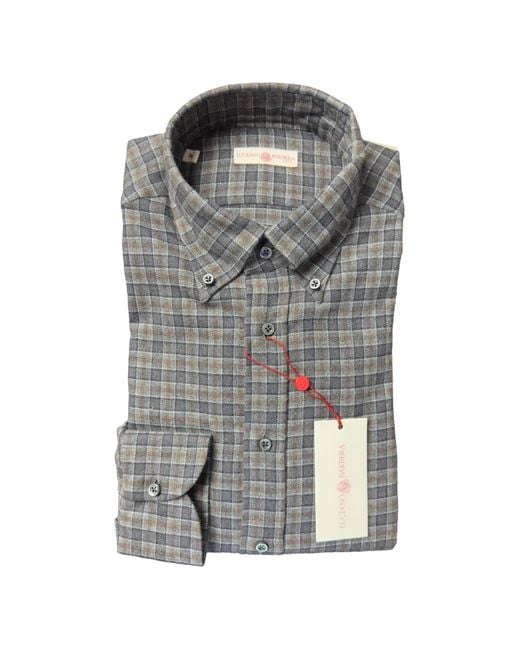 Luciano Barbera Gray Plaid Flannel Shirt for men