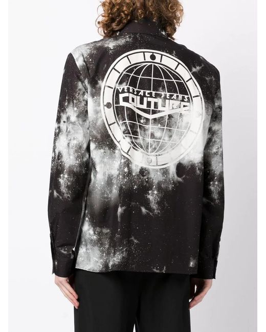 Versace Jeans Couture Black Tie Dye-Print Button-Up Shirt for men