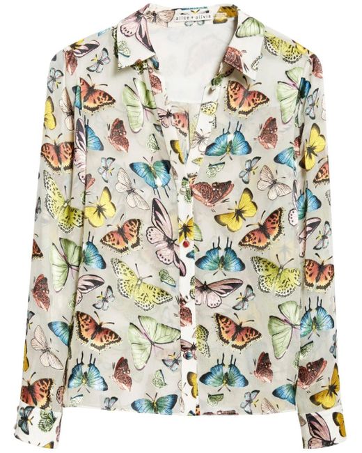Alice + Olivia White Eloise Butterfly-print Shirt