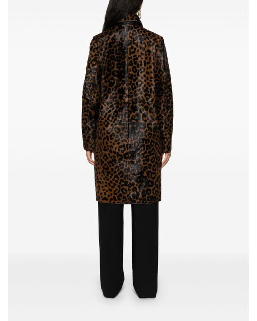 Totême  Black Leopard-Print Single-Breasted Coat