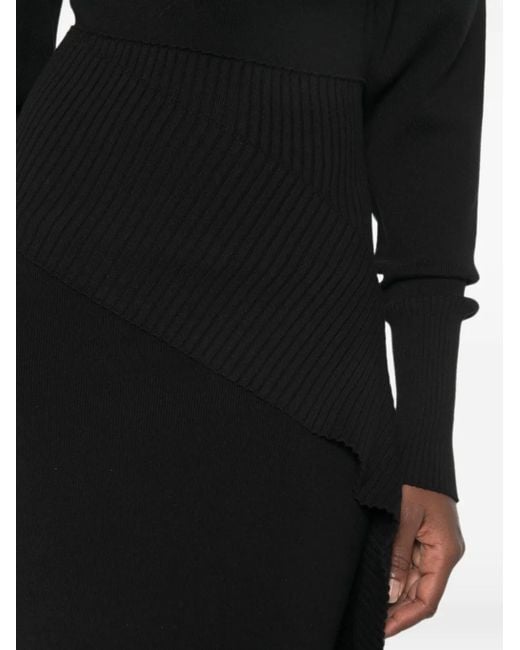 Lanvin Black Ribbed-Knit Turtleneck Asymmetric Dress