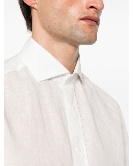 Brunello Cucinelli White Long-sleeve Linen Shirt for men