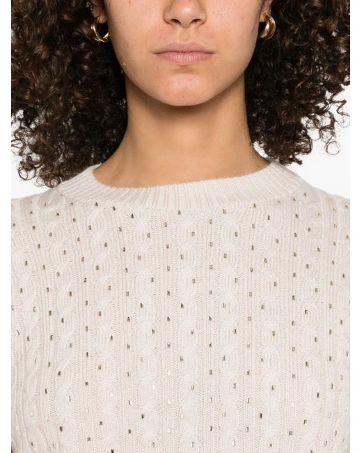 Max Mara White Verzierter Pullover mit Zopfmuster