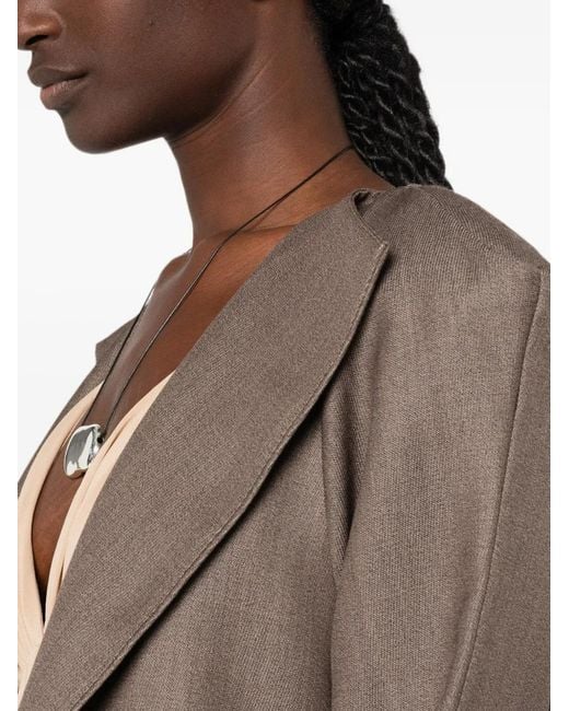 Ruohan Brown Perim Peak-Lapels Open-Front Coat