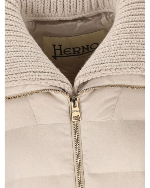Herno Natural Knitted-Collar Coat