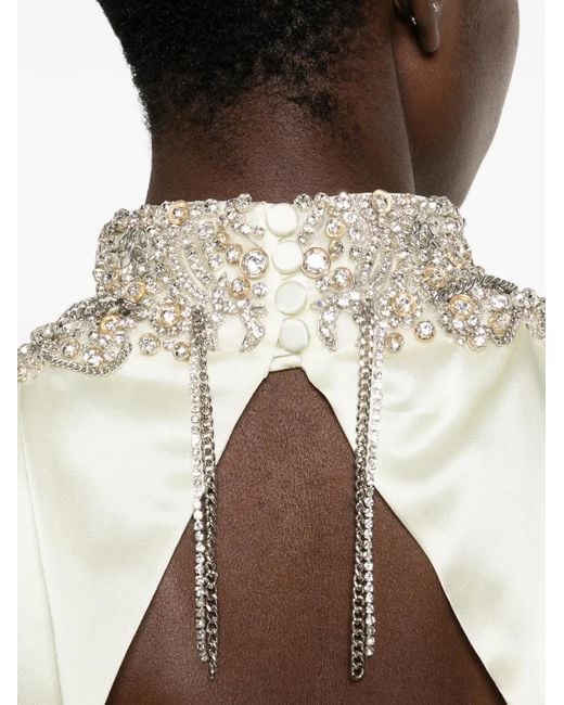 McQueen White Embellished Mock-Neck Maxi Dress