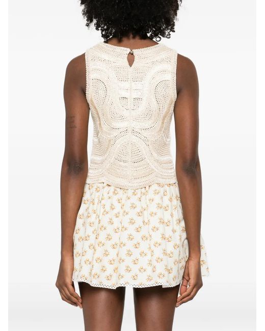 Maje Natural Sleeveless Crochet-Knit Top