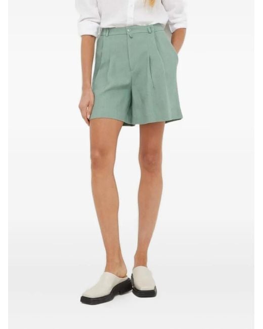 Drykorn Green Pleated High-Waisted Shorts