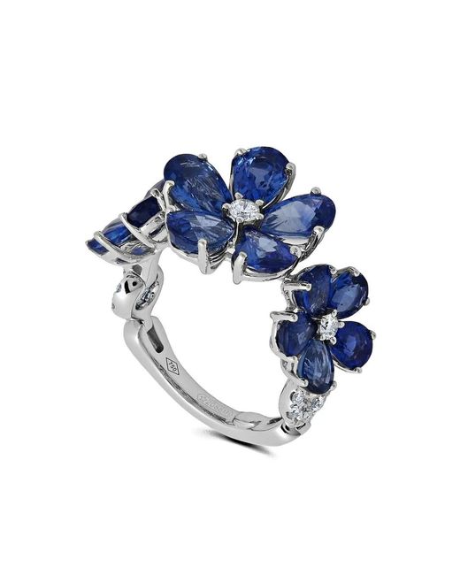 Jewels Aficionado Blue 18K Sapphire Flower Ring