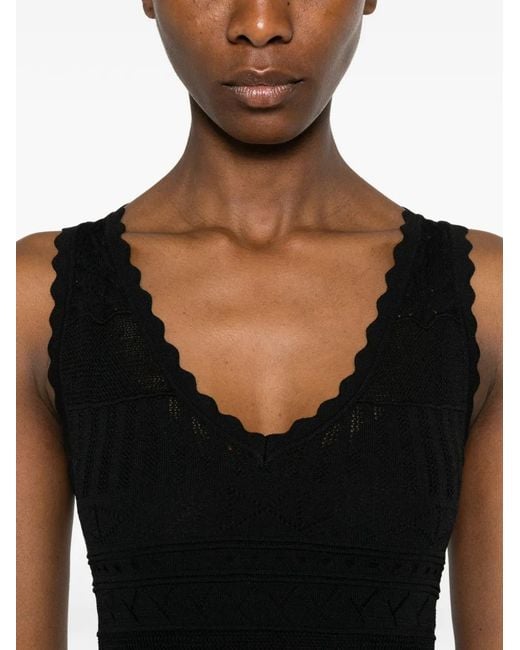 ERMANNO FIRENZE Black Scalloped V-Neck Midi Dress
