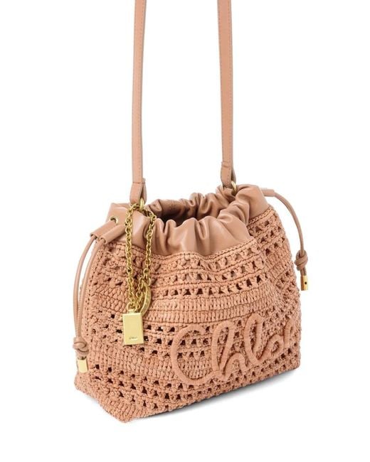 Chloé Pink Summer Banana Logo-Embroidered Woven Mini Bag