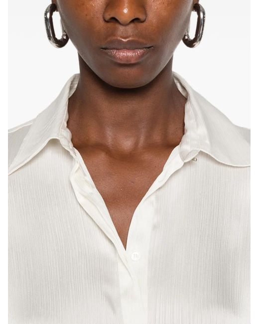 Dondup White Satin-Finish Long-Sleeved Shirt