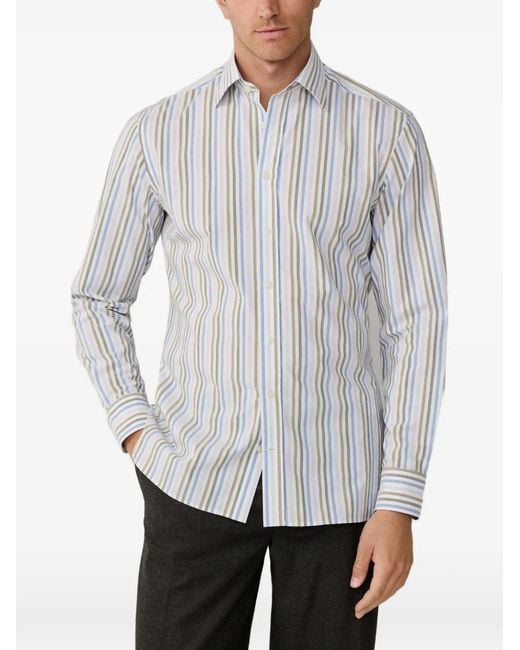Hackett White Bengal-Stripe Pimlico-Collar Shirt for men