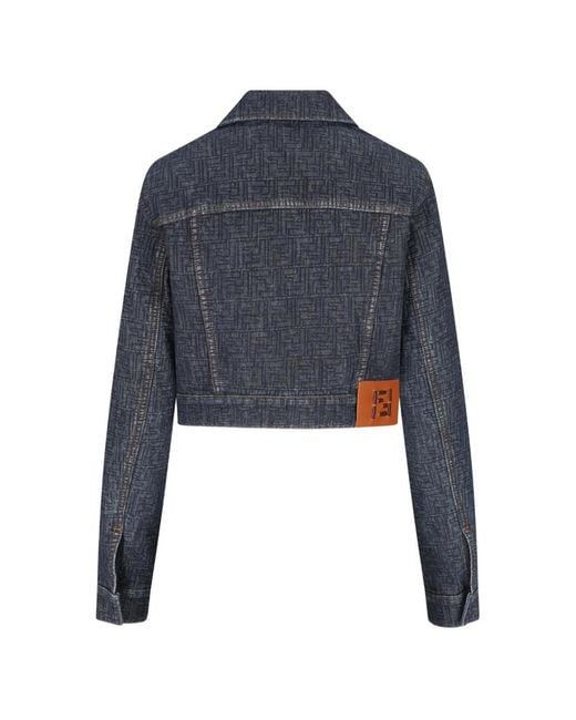 Fendi Blue Veste Crop À Logo
