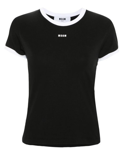 MSGM Black T-Shirt mit Logo-Print