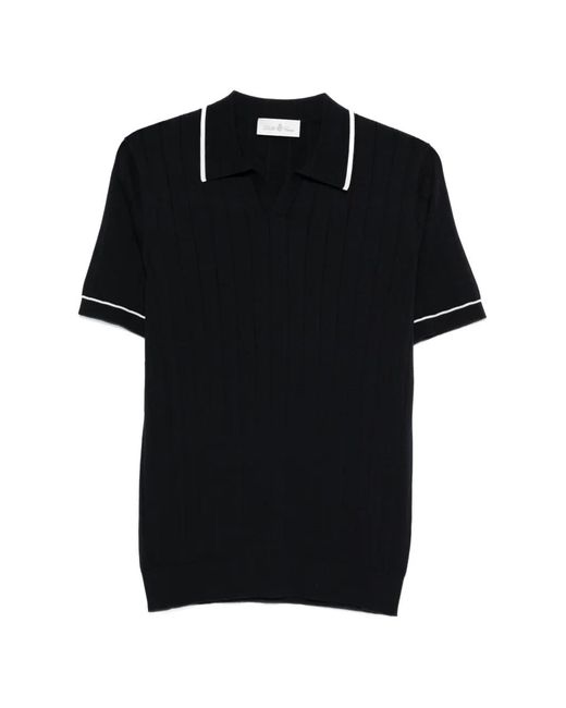 Della Ciana Black Ribbed Contrast Trim Polo Shirt for men