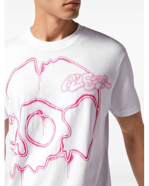 Philipp Plein Pink Dripping Skull Cotton T-shirt for men
