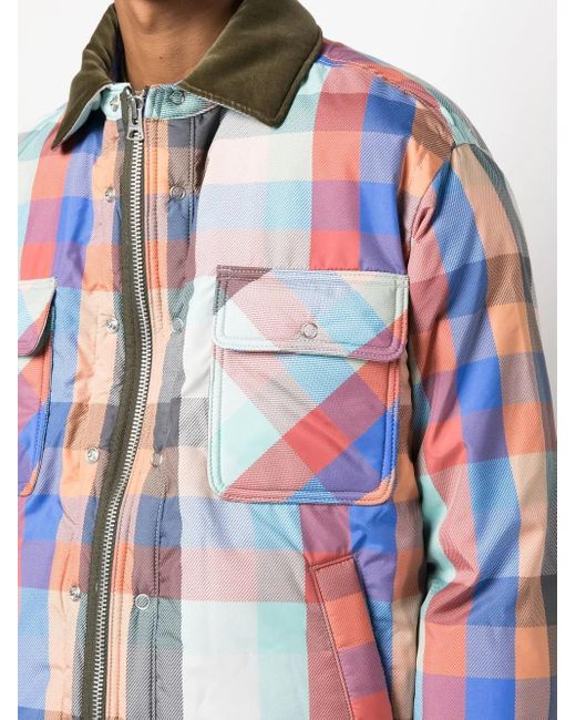 Sacai Blue Check-Pattern Zip-Up Bomber Jacket for men