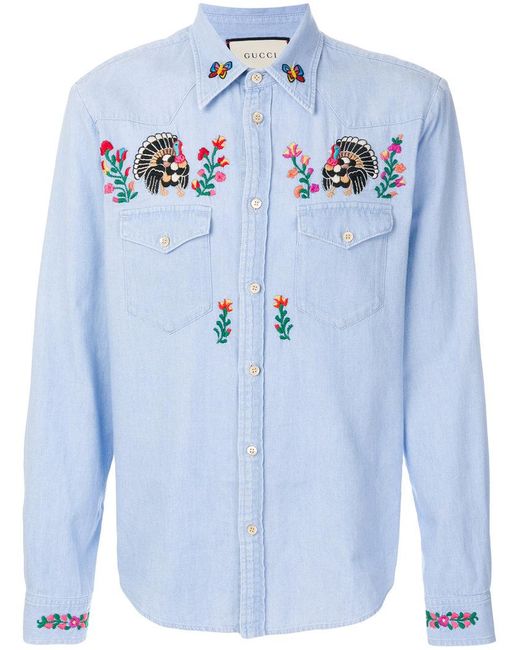 Camisa vaquera bordada Gucci de hombre de color Azul | Lyst