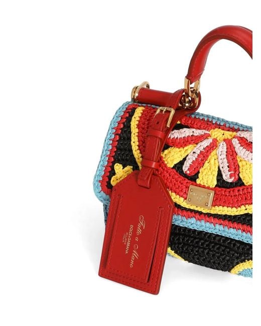 Dolce & Gabbana Red Mini Sac À Main My Sicily En Raphia