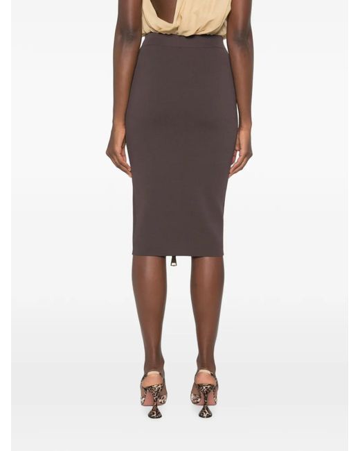 Elisabetta Franchi Brown Front-Zip Pencil Midi Skirt