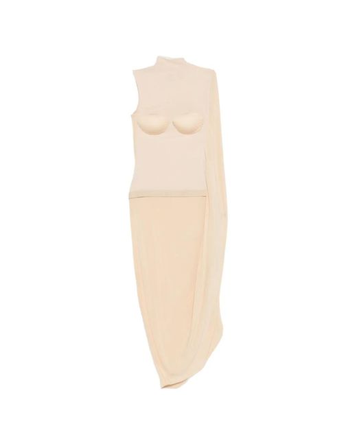 Jean Paul Gaultier White Robe Mi-Longue À Empiècements