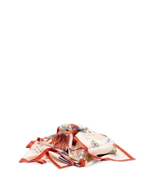 Fendi Pink Ff Logo Postcard-Print Scarf