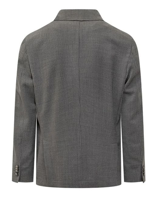 Boss Gray Double-Breasted Checked Blazer for men
