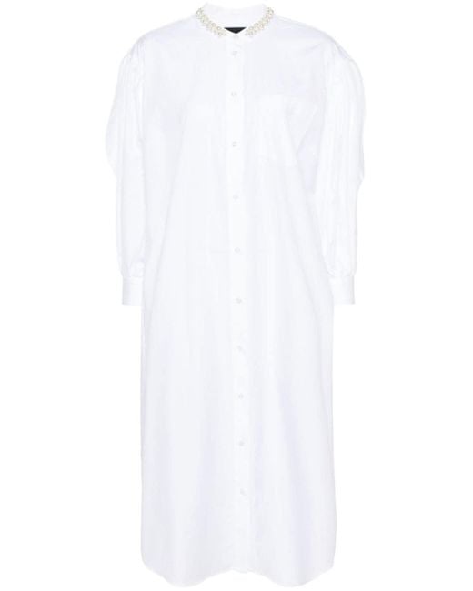Simone Rocha White Faux-pearl Cotton Shirt Dress