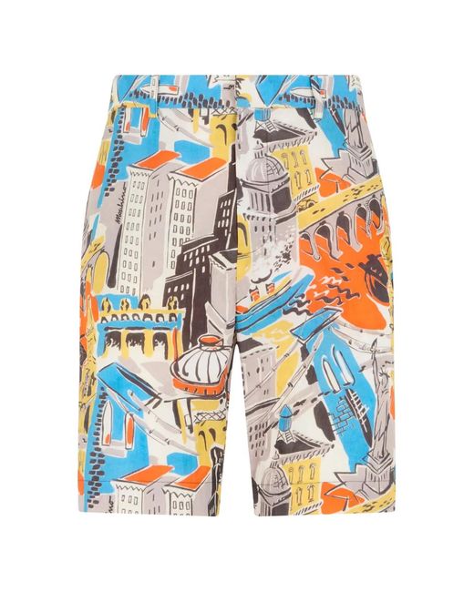 Moschino Blue Abstract-Print Cotton-Blend Shorts for men
