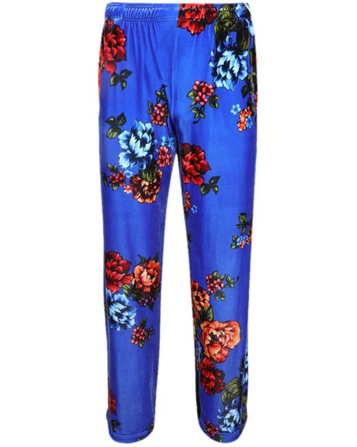 Vetements Blue Floral-Print Velvet Track Pants for men