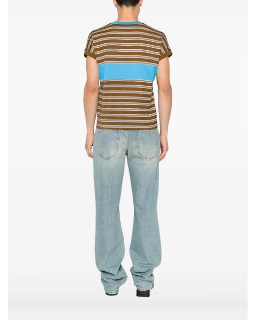 Versace Blue Logo-Embroidered Striped T-Shirt for men