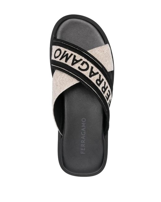 Ferragamo Black Logo-Embroidered Crossover-Strap Sandals