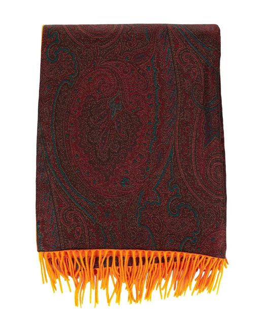 Etro Purple Paisley-Pattern Fringed Scarf