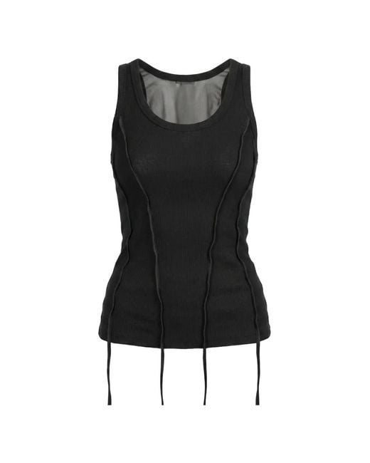 Masnada Black Strap-Detail Fine-Ribbed Tank Top
