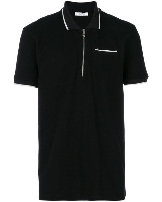 Versace Black Zip Front Polo Shirt for men