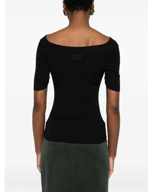 Khaite Black Boat-Neck Ribbed Knitted Top