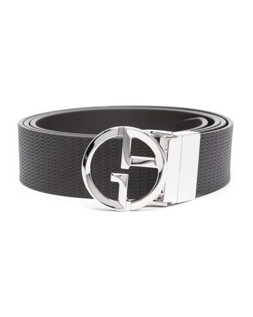 Giorgio Armani Black Wavy-embossed Leather Belt for men