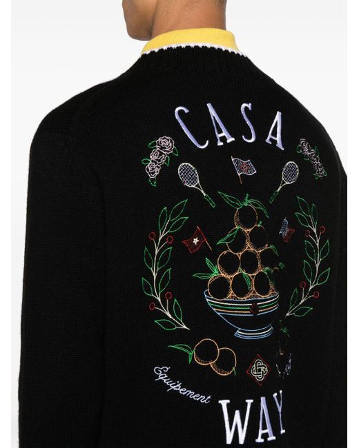 Casablancabrand Black Casa Way Embroidered Cardigan for men