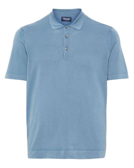 Drumohr Fijngebreid Poloshirt in het Blue voor heren