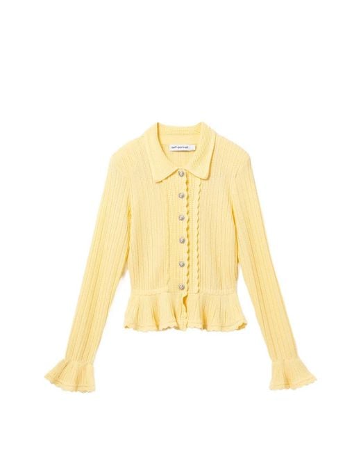 Self-Portrait Yellow Pointelle Cardigan